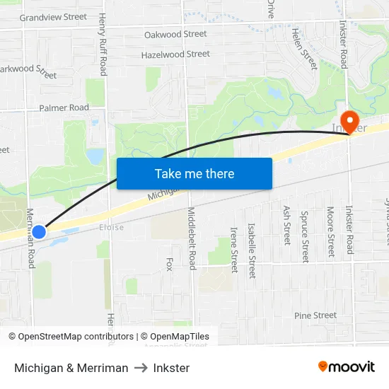 Michigan & Merriman to Inkster map