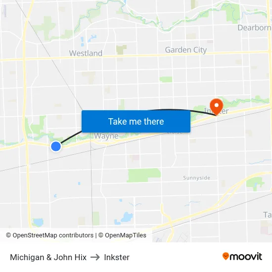 Michigan & John Hix to Inkster map
