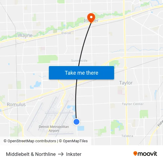 Middlebelt & Northline to Inkster map