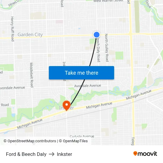 Ford & Beech Daly to Inkster map