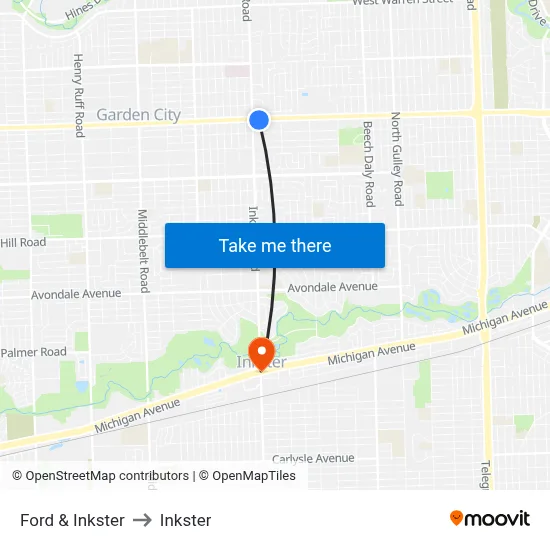 Ford & Inkster to Inkster map
