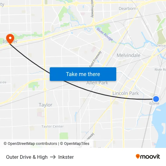 Outer Drive & High to Inkster map