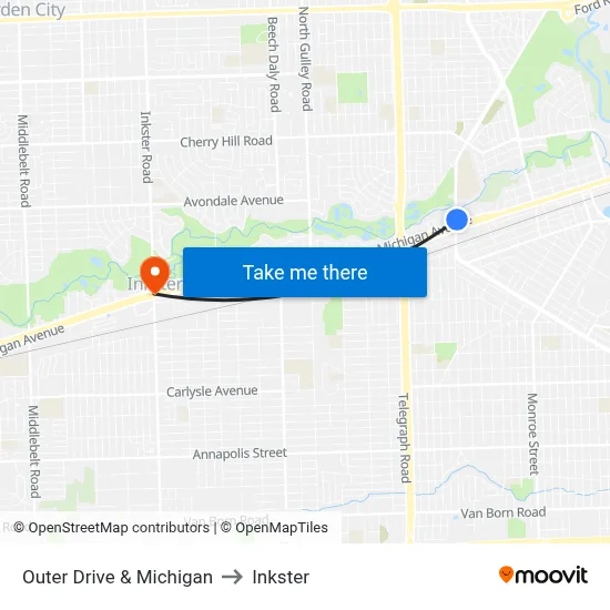 Outer Drive & Michigan to Inkster map