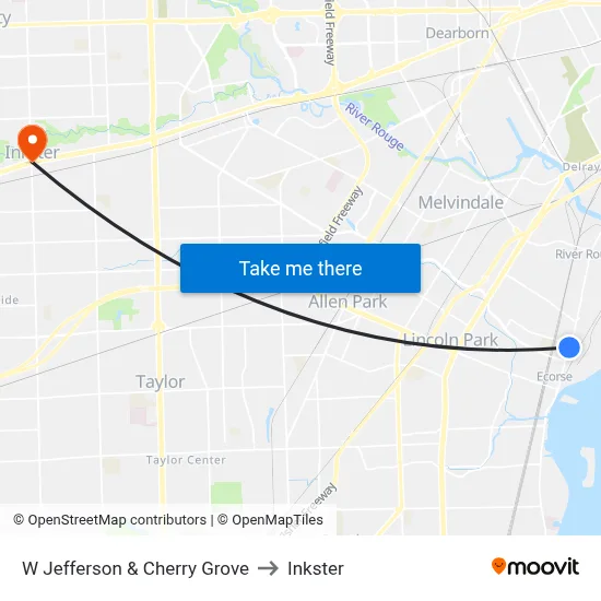 W Jefferson & Cherry Grove to Inkster map