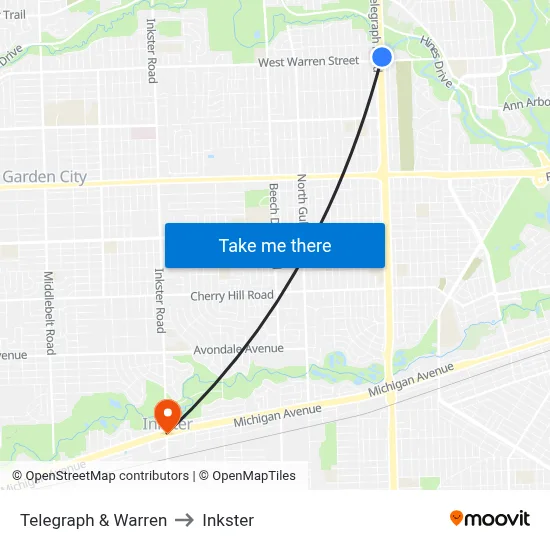 Telegraph & Warren to Inkster map