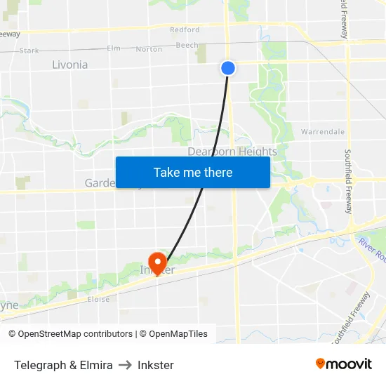 Telegraph & Elmira to Inkster map