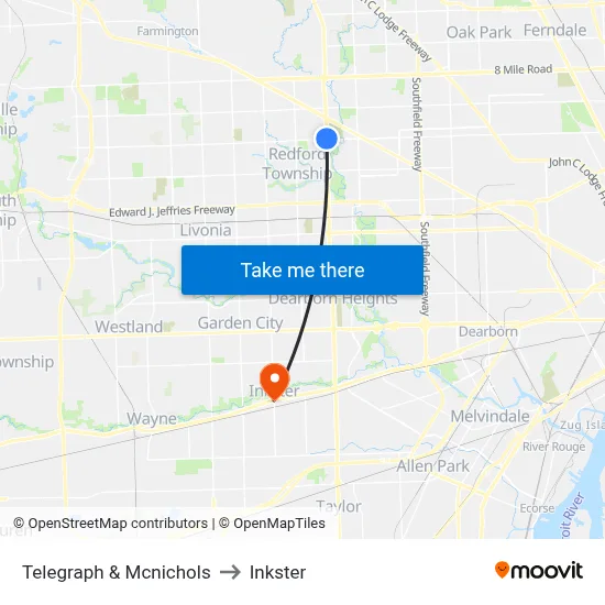 Telegraph & Mcnichols to Inkster map