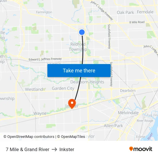 7 Mile & Grand River to Inkster map