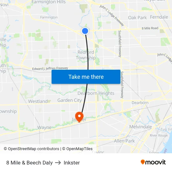 8 Mile & Beech Daly to Inkster map