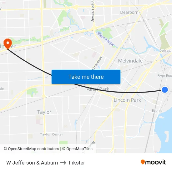 W Jefferson & Auburn to Inkster map