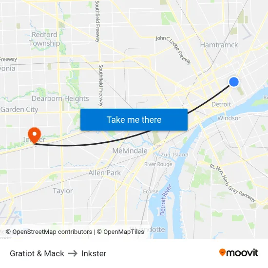 Gratiot & Mack to Inkster map