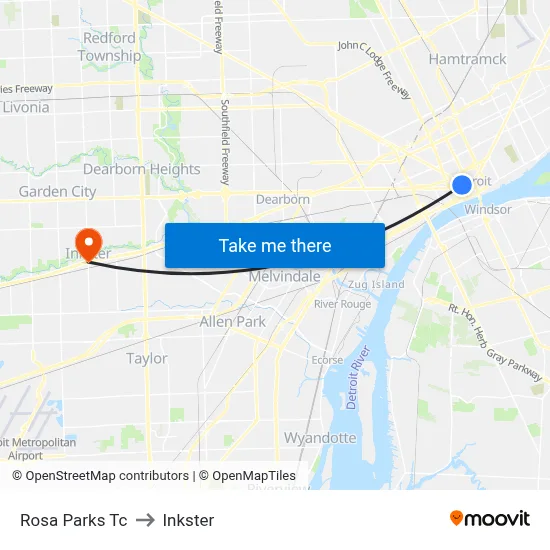 Rosa Parks Tc to Inkster map