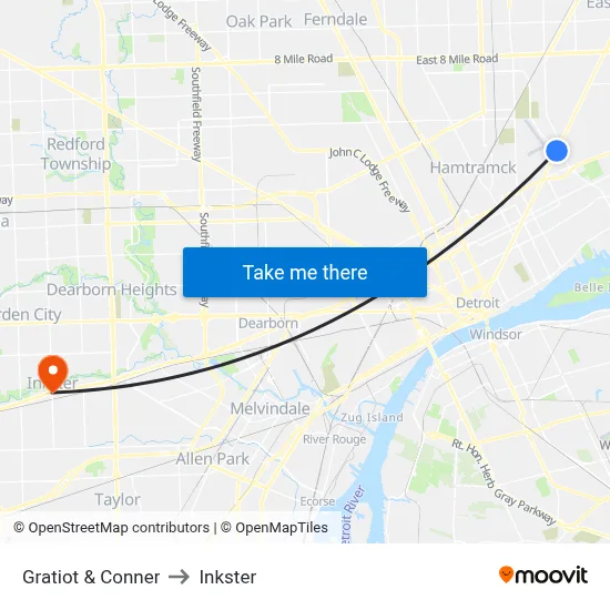 Gratiot & Conner to Inkster map