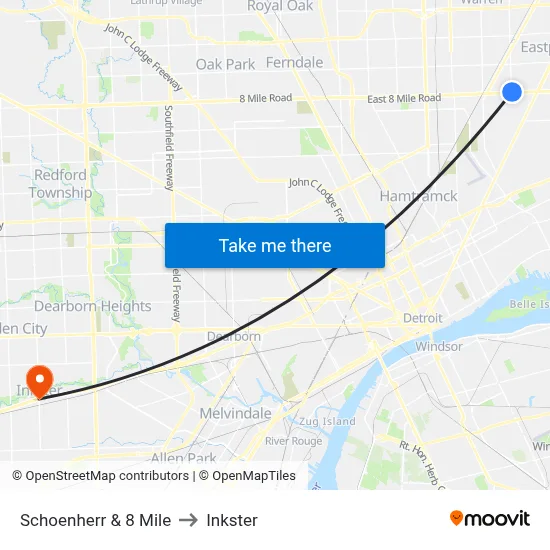 Schoenherr & 8 Mile to Inkster map