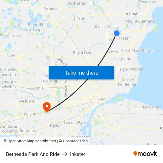 Bethesda Park And Ride to Inkster map
