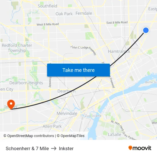 Schoenherr & 7 Mile to Inkster map