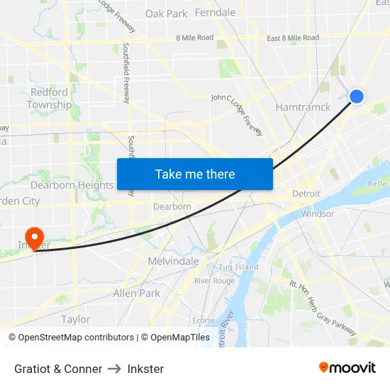 Gratiot & Conner to Inkster map