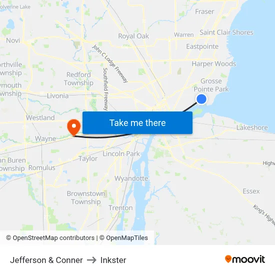 Jefferson & Conner to Inkster map