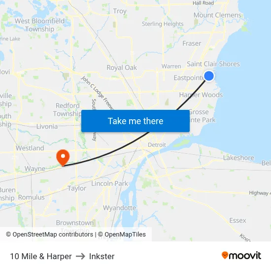10 Mile & Harper to Inkster map