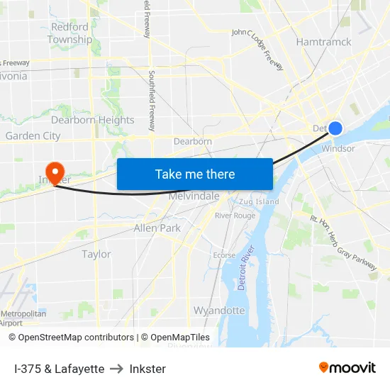 I-375 & Lafayette to Inkster map