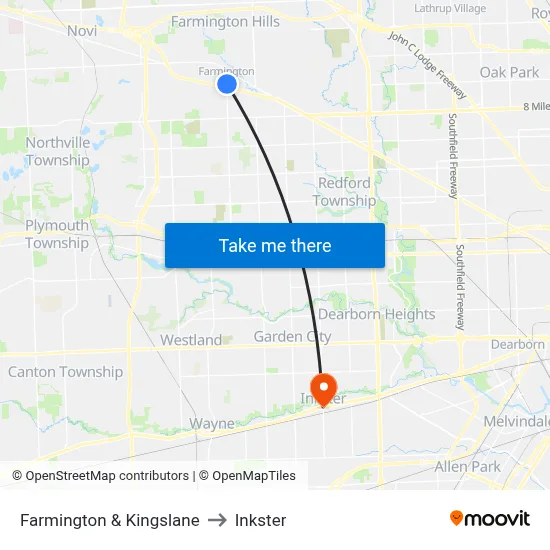 Farmington & Kingslane to Inkster map