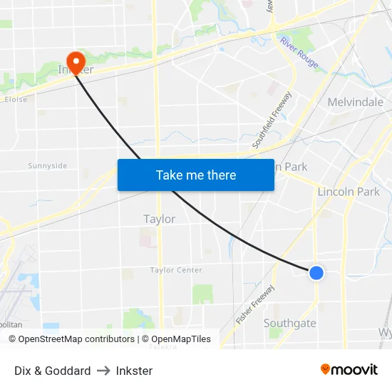 Dix & Goddard to Inkster map