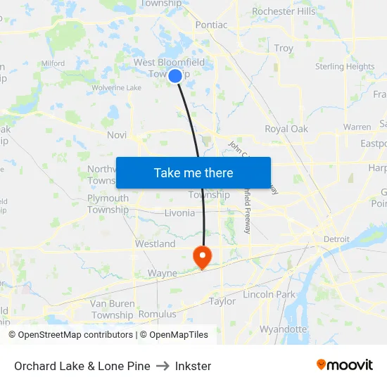 Orchard Lake & Lone Pine to Inkster map