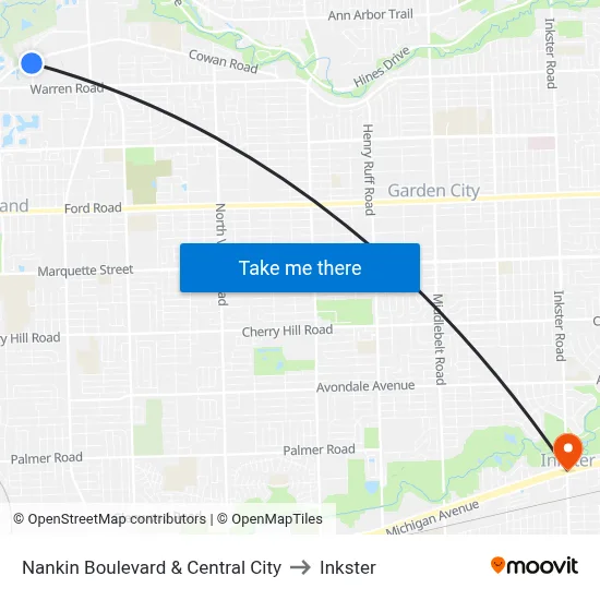 Nankin Boulevard & Central City to Inkster map