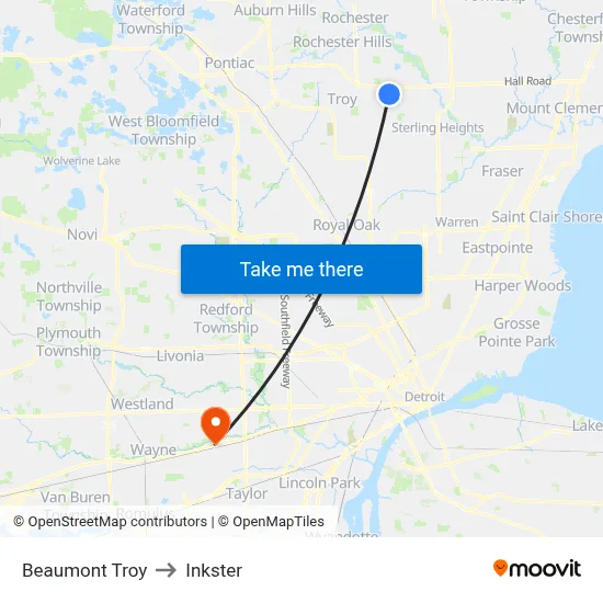 Corewell Beaumont Troy Hospital to Inkster map