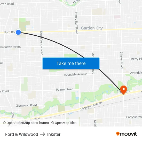 Ford & Wildwood to Inkster map