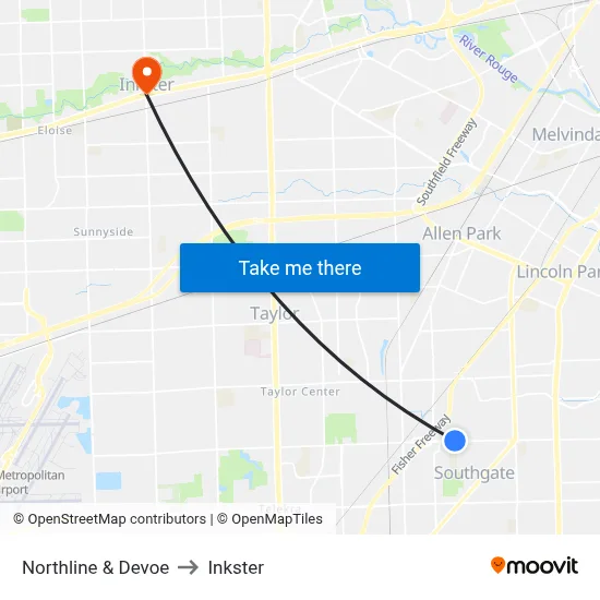 Northline & Devoe to Inkster map