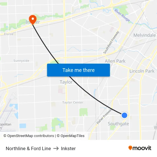 Northline & Ford Line to Inkster map