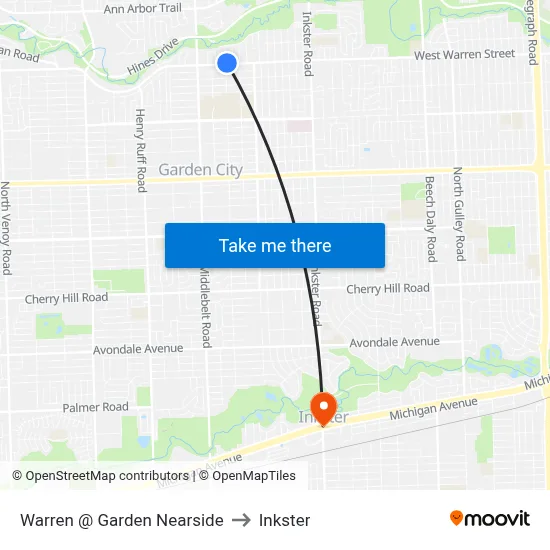 Warren @ Garden Nearside to Inkster map