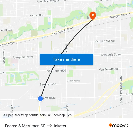 Ecorse & Merriman SE to Inkster map