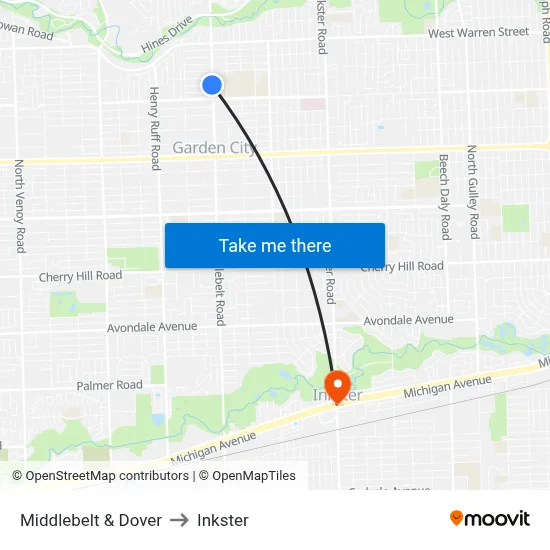 Middlebelt & Dover to Inkster map