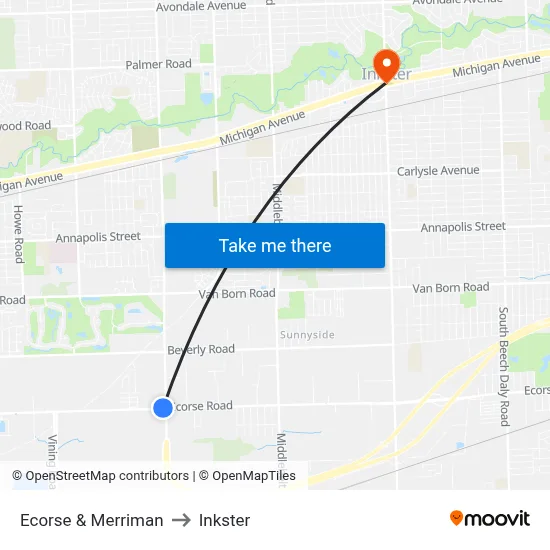Ecorse & Merriman to Inkster map