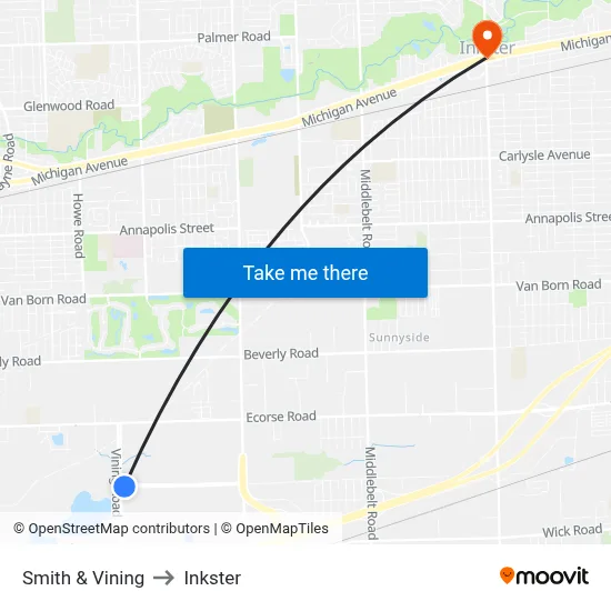 Smith & Vining to Inkster map