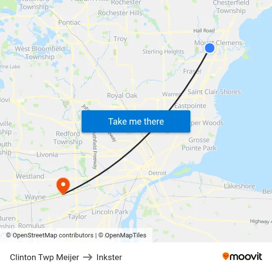 Clinton Twp Meijer to Inkster map