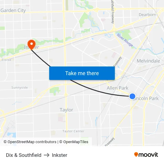 Dix & Southfield to Inkster map
