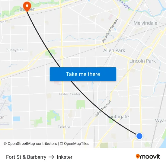 Fort & Barberry to Inkster map