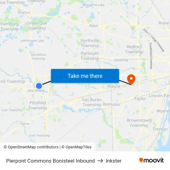 Pierpont Commons  Bonisteel Inbound to Inkster map