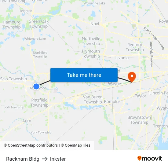 Rackham Bldg to Inkster map