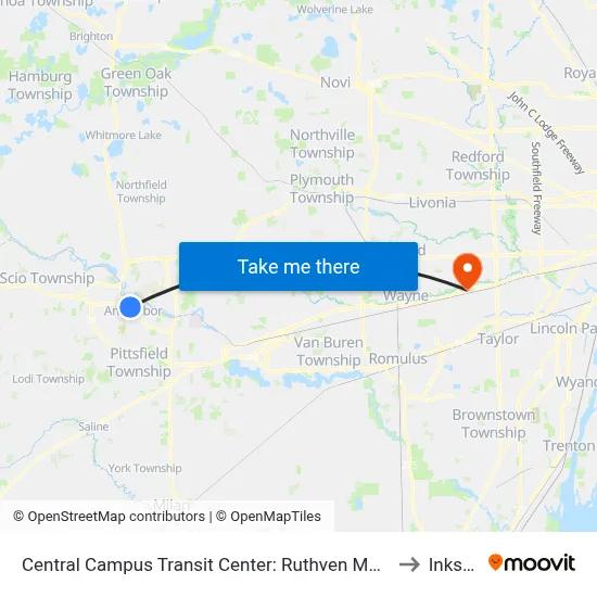 Central Campus Transit Center: Ruthven Museum to Inkster map