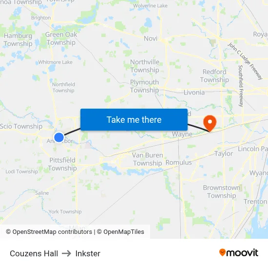 Couzens Hall to Inkster map