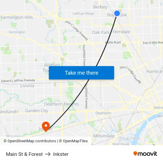 Main St & Forest to Inkster map
