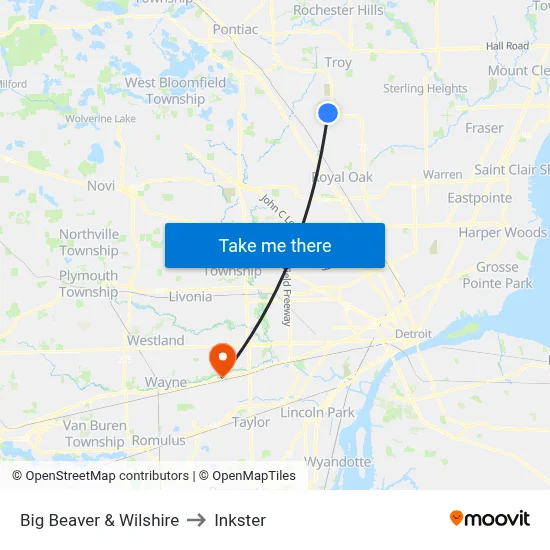 Big Beaver & Wilshire to Inkster map
