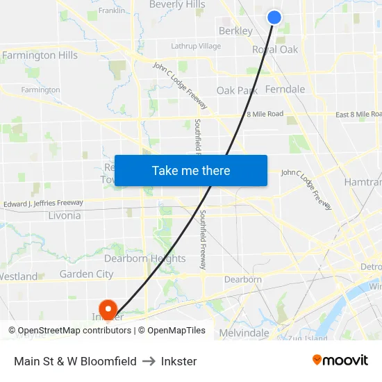 Main St & W Bloomfield to Inkster map