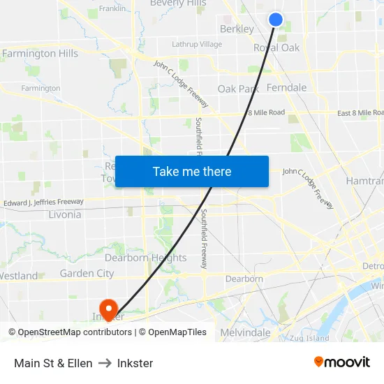 Main & Ellen to Inkster map