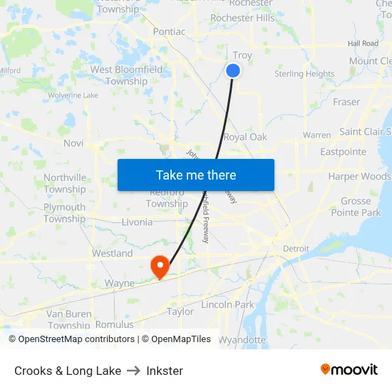Crooks & Long Lake to Inkster map