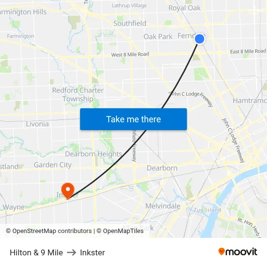 Hilton & 9 Mile to Inkster map